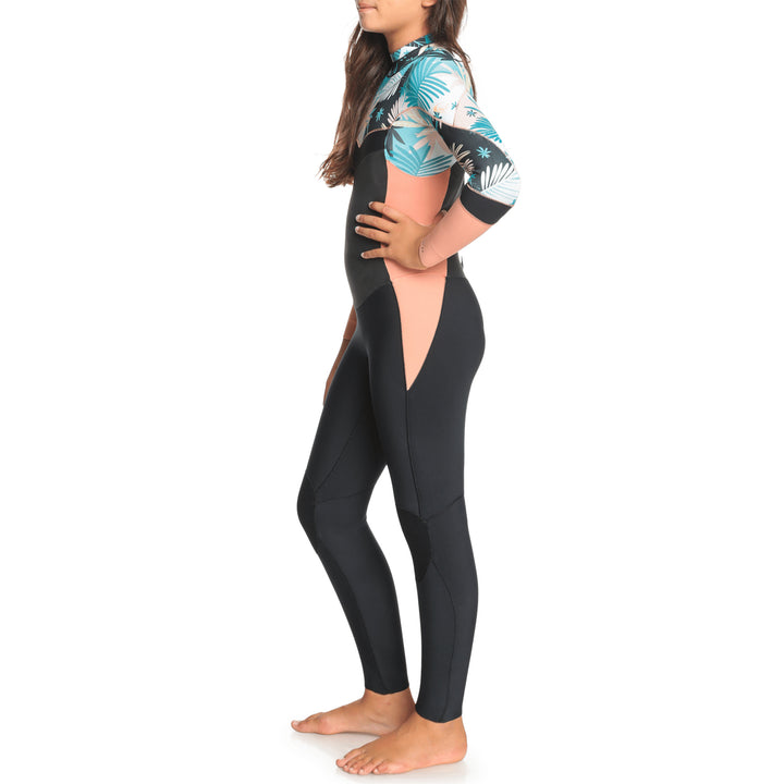 Roxy 3/2 Syncro Back Zip Wetsuit - Girls' Black/Pale Coral/Butter