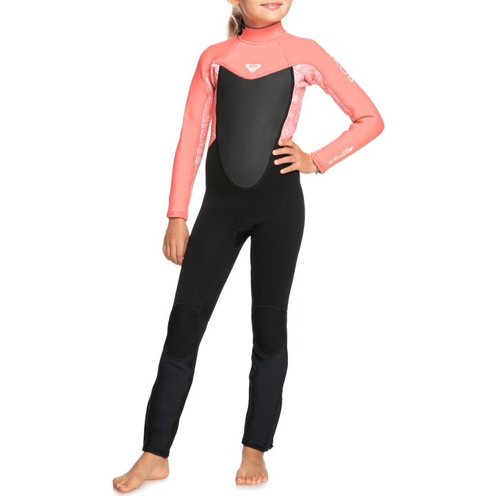 Roxy 4/3 Prologue Back Zip Wetsuit - Toddler Girls' Black/Coral Flame/Bright White