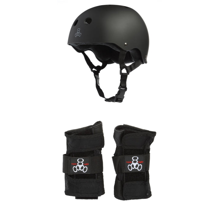 Triple 8 Sweatsaver Liner Skateboard Helmet + Wristsaver Slide On Wrist Guards