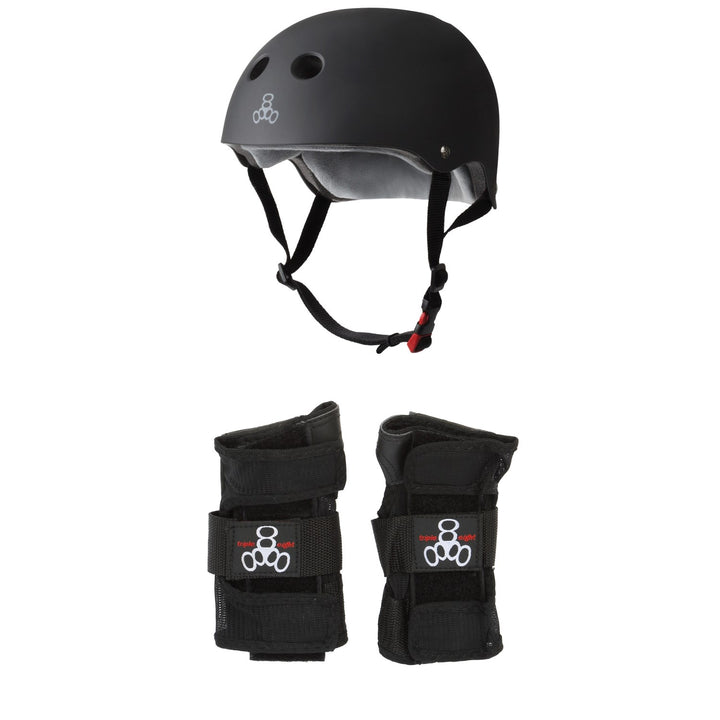 Triple 8 The Certified Sweatsaver Skateboard Helmet + Wristsaver Slide On Wrist Guards
