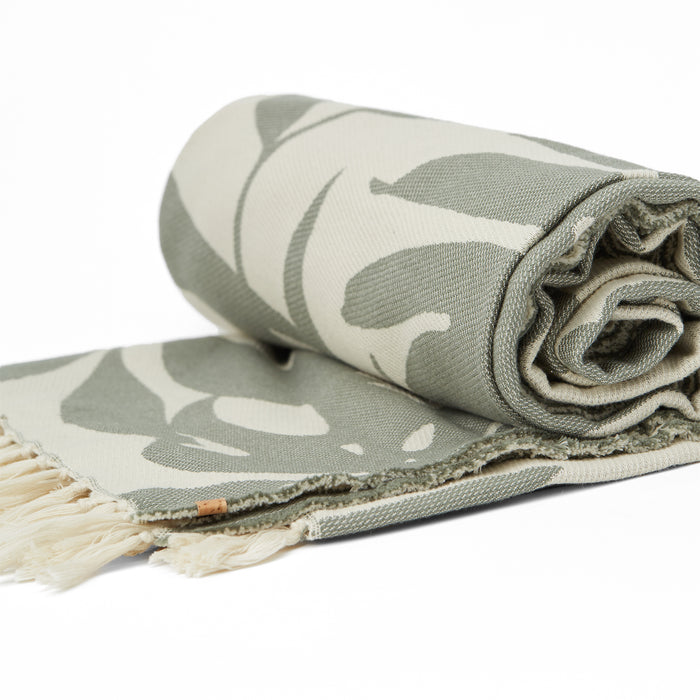 Tentree Organic Cotton Vintage Jungle Woven Towel Agave Green/Elm White