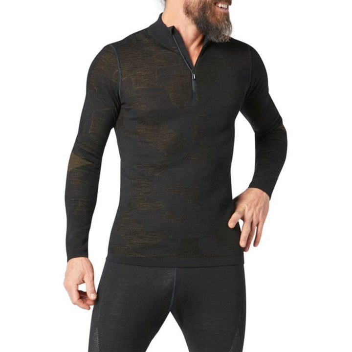 Smartwool Intraknit Merino 200 Pattern 1/4 Zip Top - Men's Black/ Military Olive Camo
