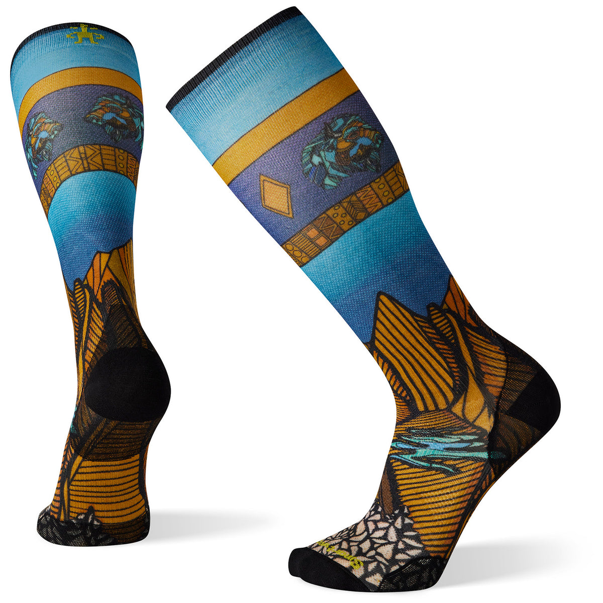 Smartwool Performance Ski Zero Cushion Mountain Escape Print OTC Socks Desert Sand
