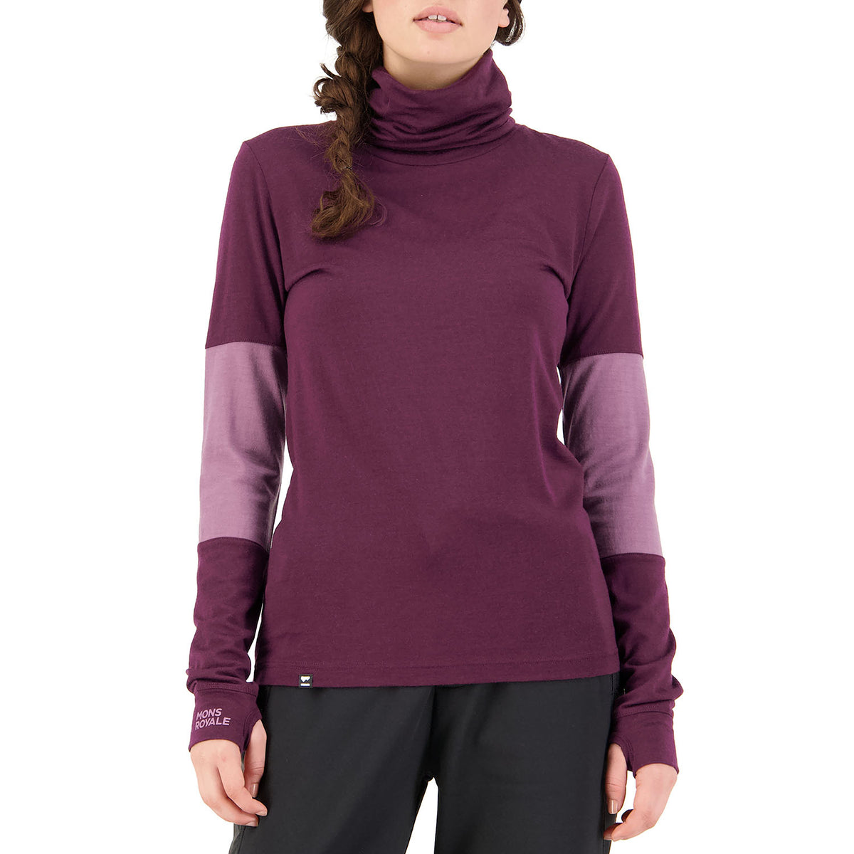 MONS ROYALE Cornice Rollover Long Sleeve Top - Women's Wine/Mauve