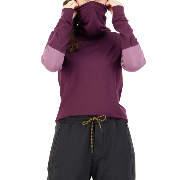 MONS ROYALE Cornice Rollover Long Sleeve Top - Women's Wine/Mauve