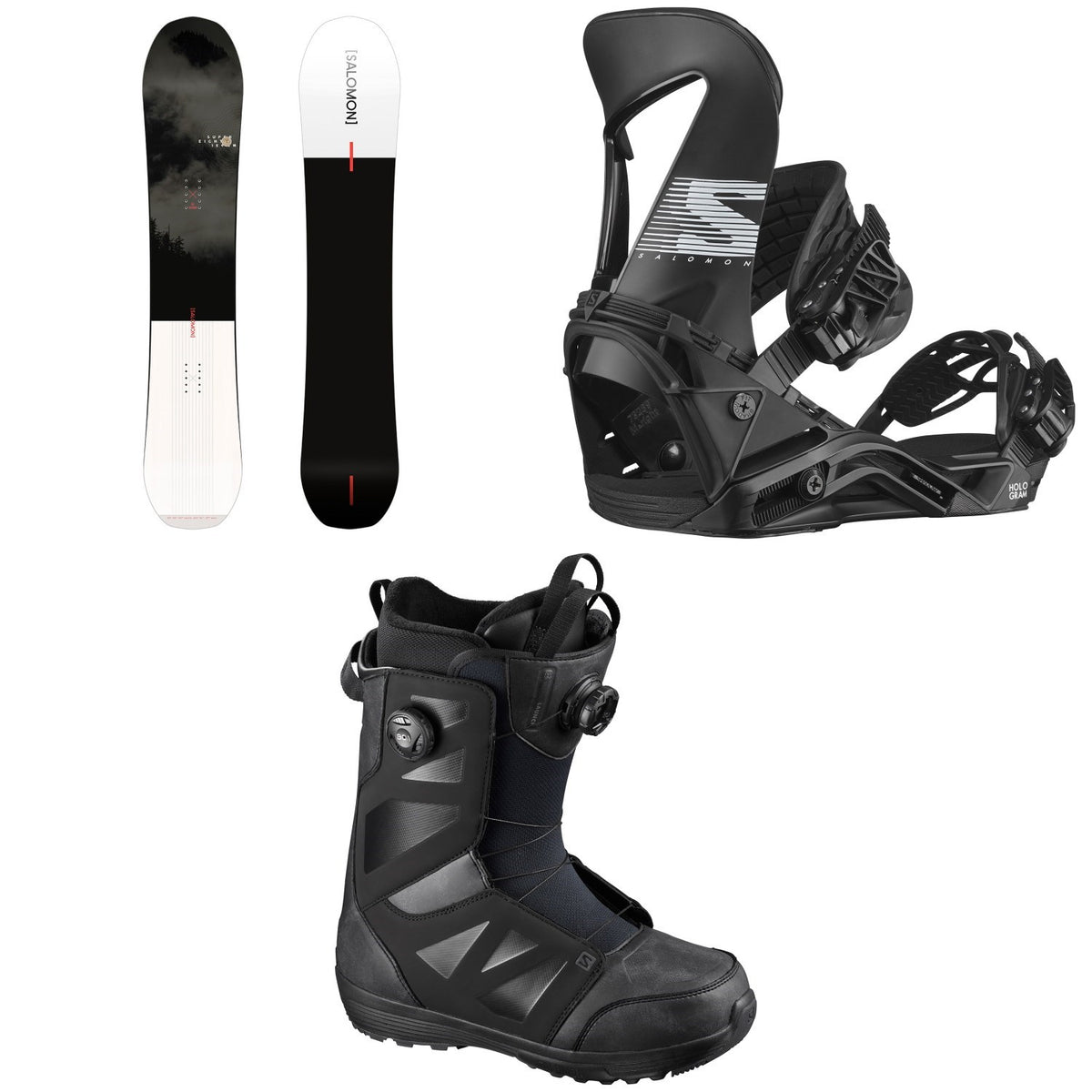 Salomon Super 8 Snowboard + Hologram Snowboard Bindings + Launch Boa SJ Snowboard Boots 2021