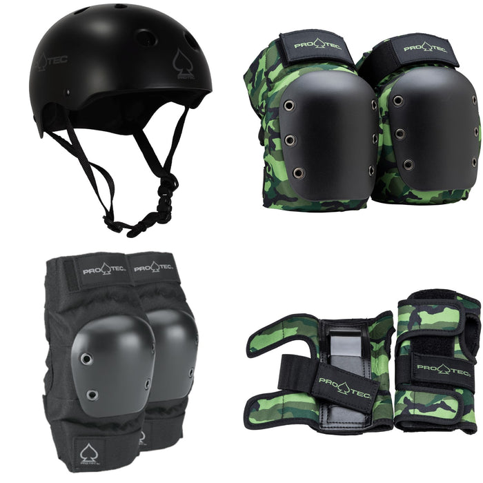 Pro-Tec Classic Skate Skateboard Helmet + Street Open Back Skateboard Knee Pads + Street Skateboard Elbow Pads + Street Skateboard Wrist Pads