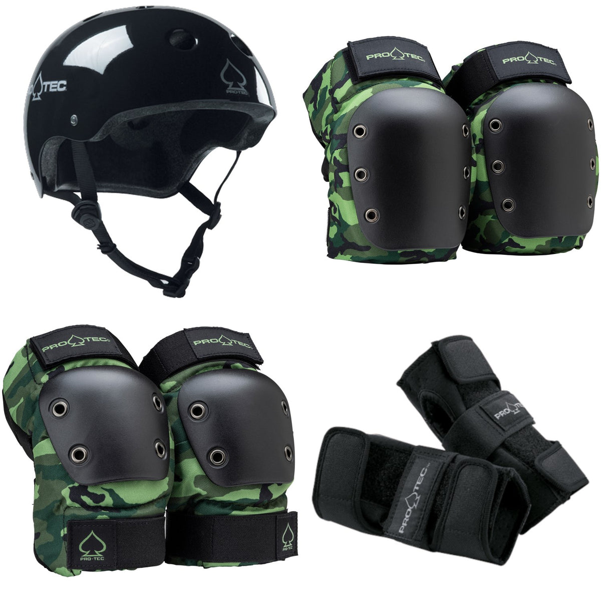 Pro-Tec The Classic Certified EPS Skateboard Helmet + Street Open Back Skateboard Knee Pads + Street Skateboard Elbow Pads + Street Skateboard Wrist Pads