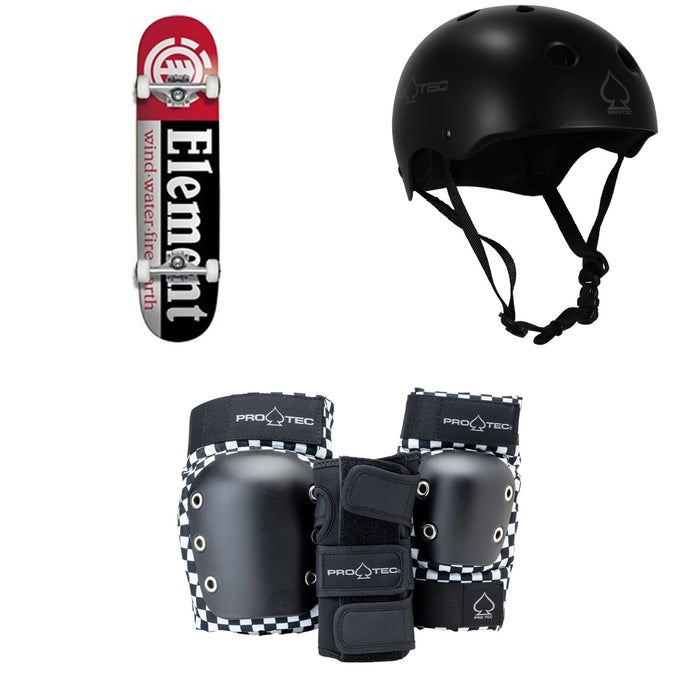 Element Section 7.75 Skateboard Complete + Pro-Tec Classic Skate Skateboard Helmet + Pro-Tec Street Gear Junior Open Back Skateboard Pads