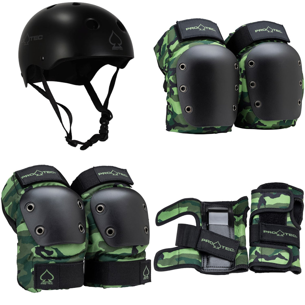 Pro-Tec Classic Skate Skateboard Helmet + Street Open Back Skateboard Knee Pads + Street Skateboard Elbow Pads + Street Skateboard Wrist Pads