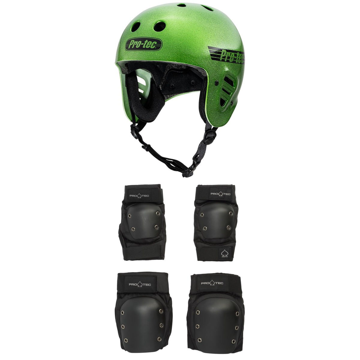 Pro-Tec The Full Cut Skateboard Helmet + Knee & Elbow Skateboard Pad Set