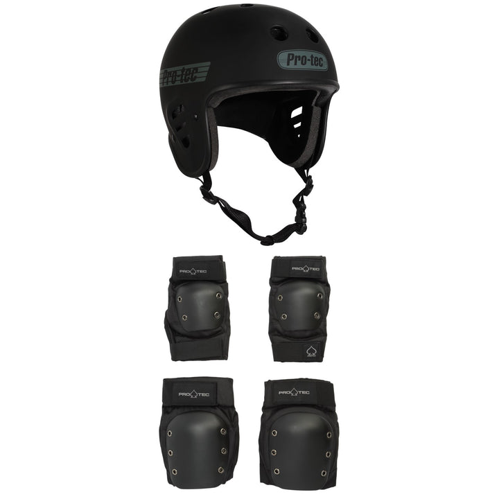 Pro-Tec Full Cut Certified Skateboard Helmet + Knee & Elbow Skateboard Pad Set