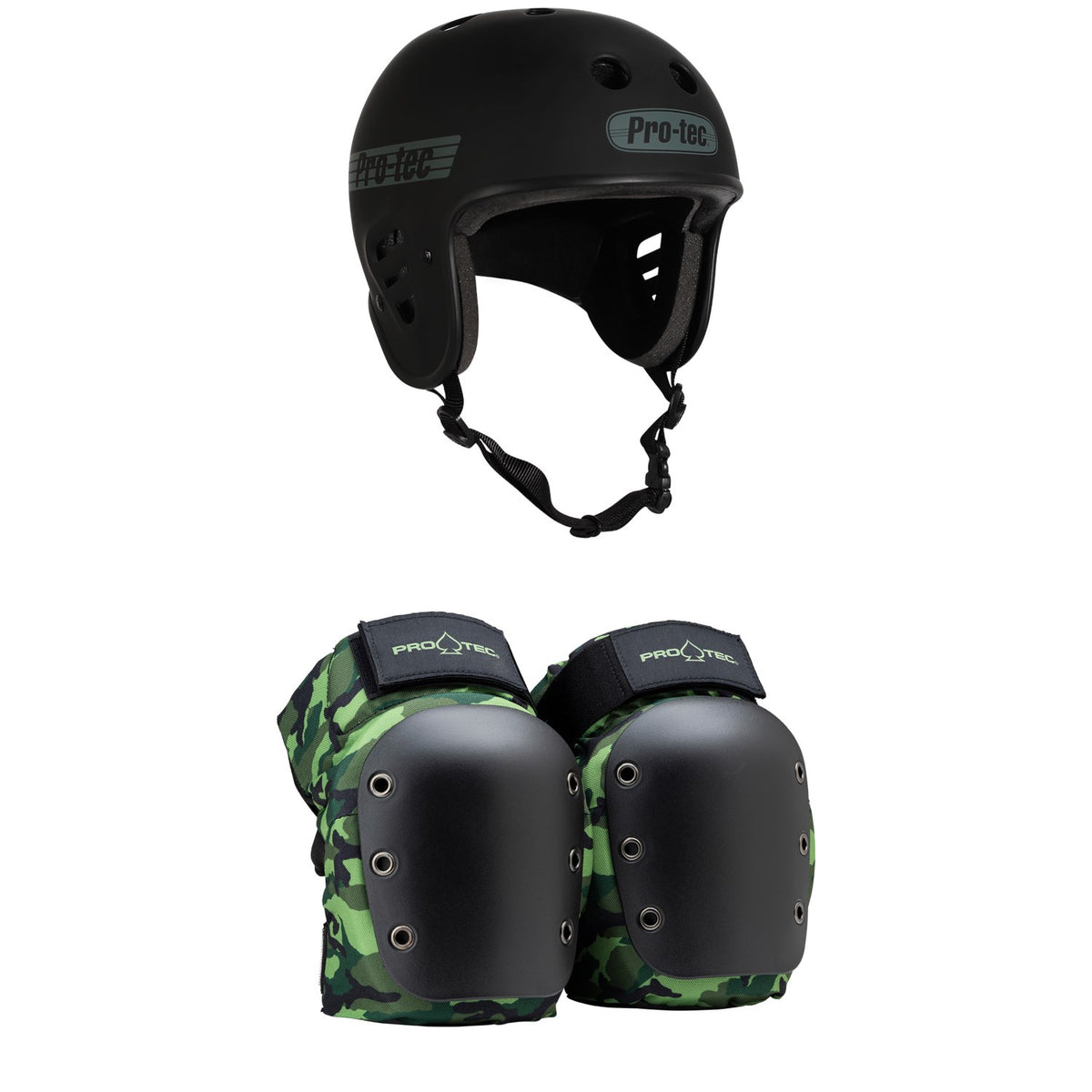 Pro-Tec Full Cut Certified Skateboard Helmet + Street Open Back Skateboard Knee Pads