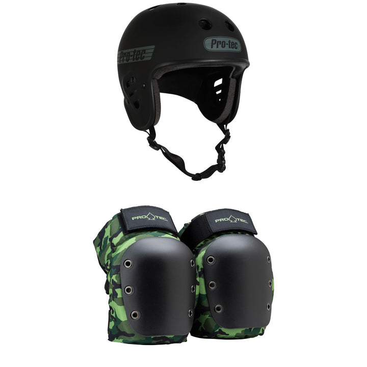 Pro-Tec Full Cut Certified Skateboard Helmet + Street Open Back Skateboard Knee Pads