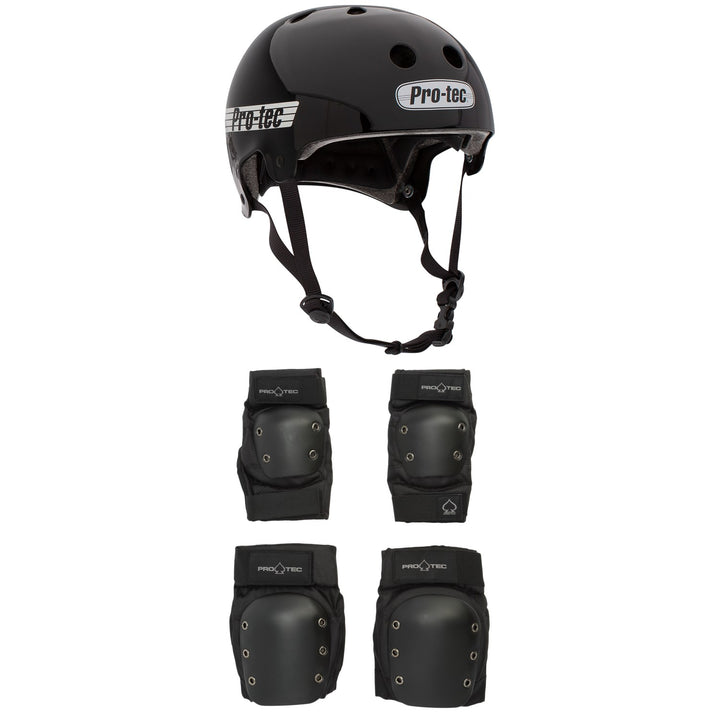 Pro-Tec Old School Certified Skateboard Helmet + Knee & Elbow Skateboard Pad Set