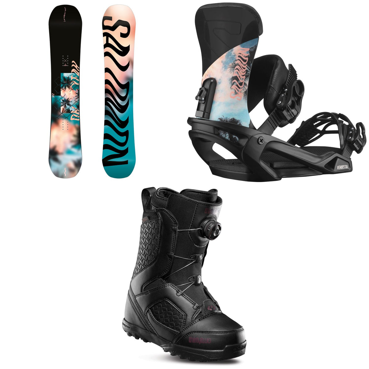Salomon Oh Yeah Snowboard 2021 + Vendetta Snowboard Bindings 2021 + thirtytwo STW Boa Snowboard Boots - Women's 2020