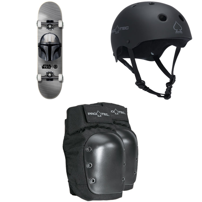 Element Star Wars Beskar 8.0 Skateboard Complete + Pro-Tec The Classic Certified EPS Skateboard Helmet + Street Skateboard Knee Pads