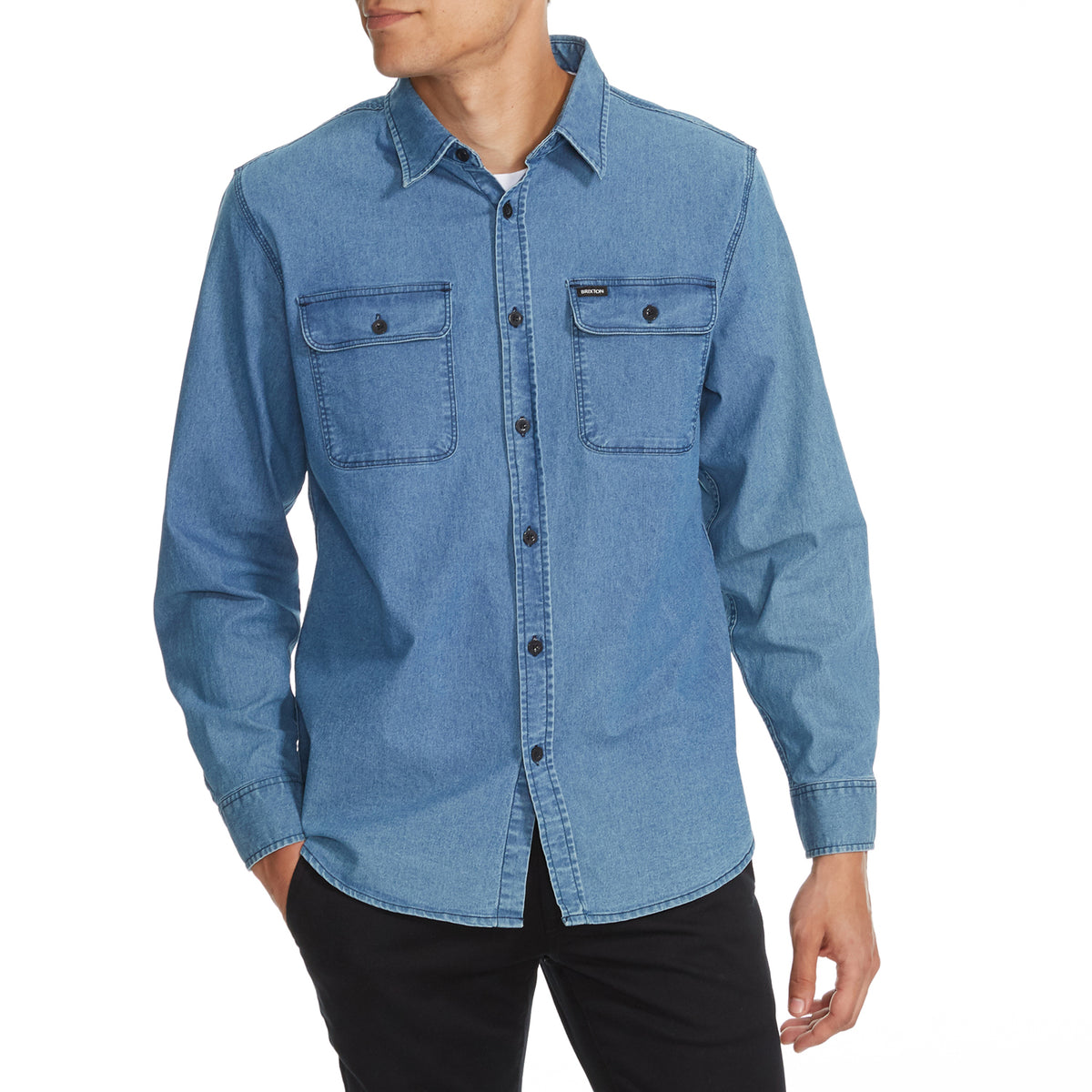 Brixton Bowery Stretch Long-Sleeve X Flannel - Men's Worn Indigo