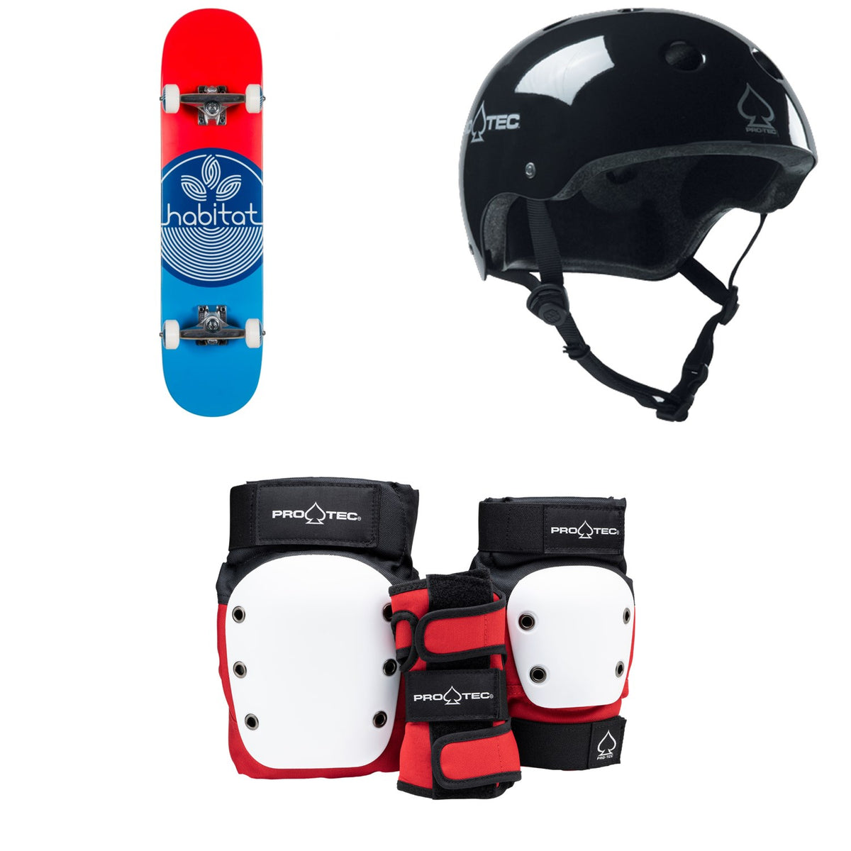 Habitat Leaf Dot Blue Complete 7.75 Skateboard Complete + Pro-Tec The Classic Certified EPS Skateboard Helmet + Street Gear Junior Open Back Skateboard Pads