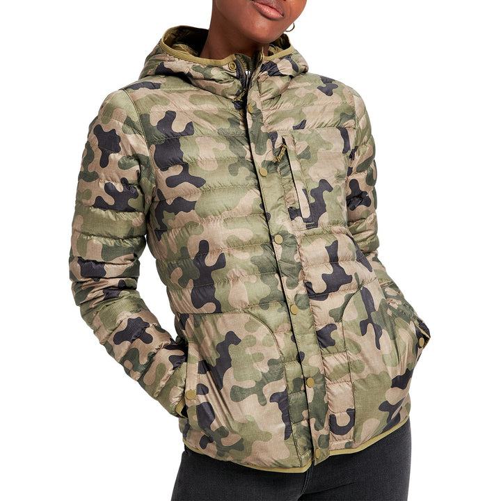 Burton Evergreen Down Hooded Jacket - Women's Martini Olive Terra Camo