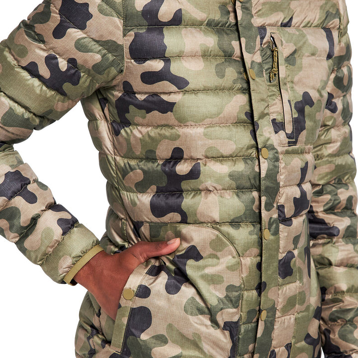 Burton Evergreen Down Hooded Jacket - Women's Martini Olive Terra Camo