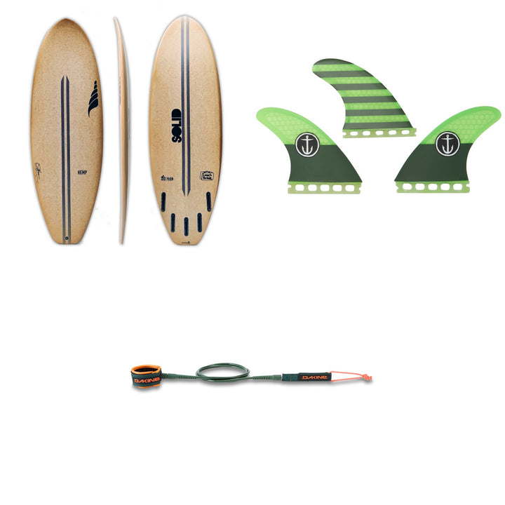 Solid Surf Co Lunch Break Surfboard + Captain Fin CF Medium Single Tab Tri Fin Set + Dakine Kainui Team 6' Leash