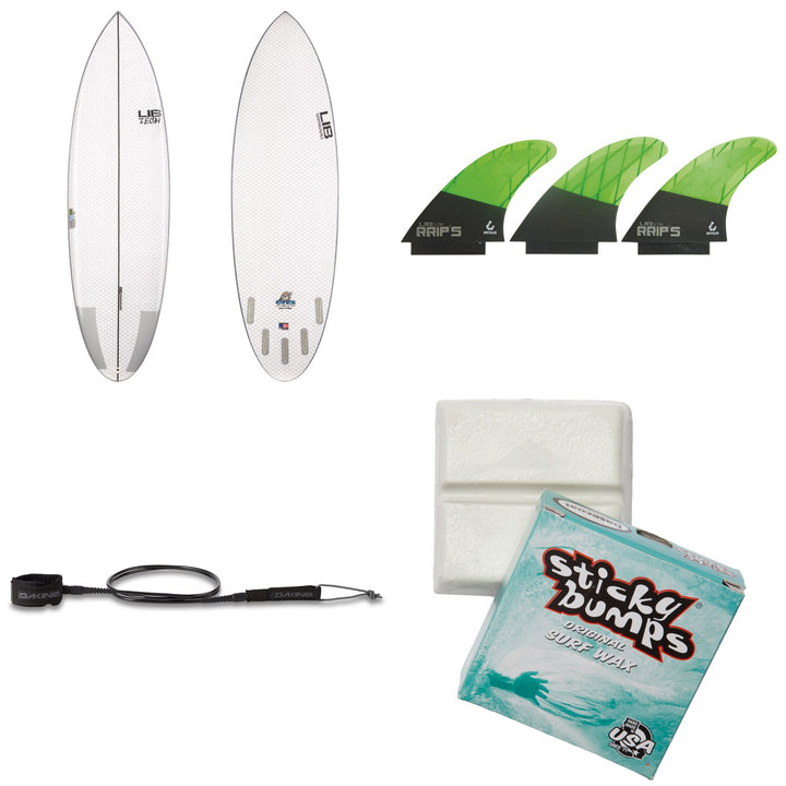 Lib Tech Nude Bowl Surfboard + Lib Tech Tri Large Fin Set + Dakine Kainui Team 6' Leash + Sticky Bumps Basecoat Wax