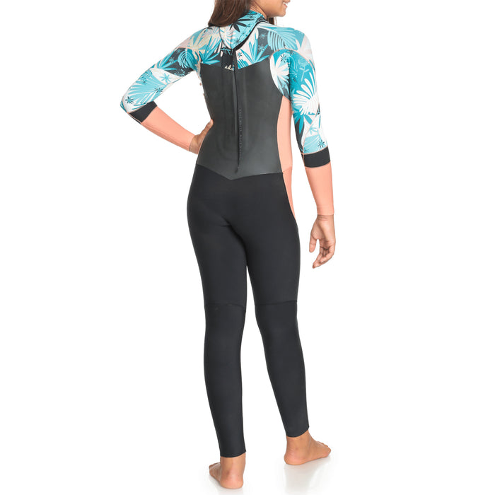 Roxy 4/3 Syncro Back Zip Wetsuit - Girls' Black/Pale Coral/Butter