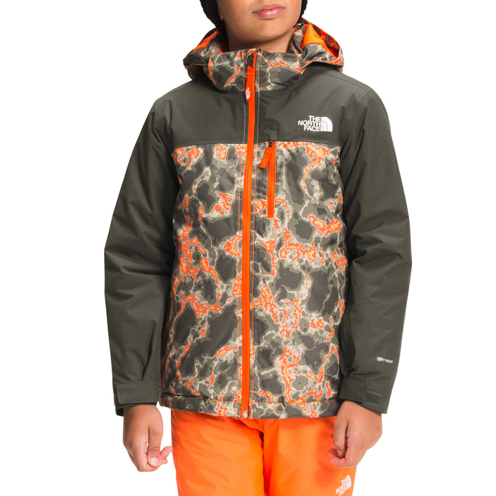 The North Face Snowquest Plus Insulated Jacket - Kids' Power Orange Marble Camo Print