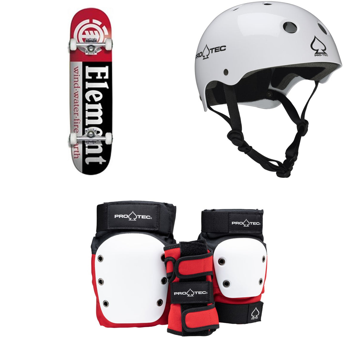 Element Section 7.75 Skateboard Complete + Pro-Tec Classic Skate Skateboard Helmet + Pro-Tec Street Gear Junior Open Back Skateboard Pads