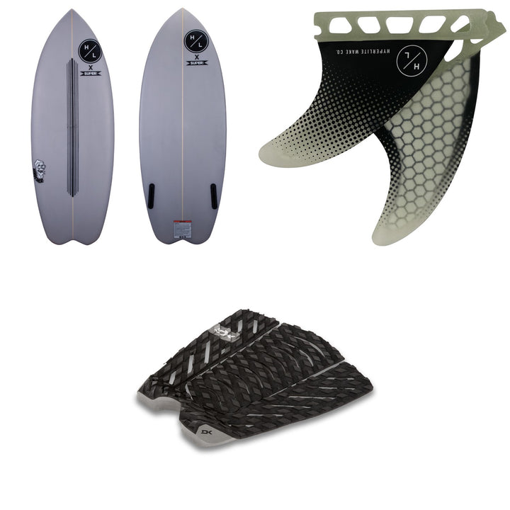 Hyperlite Frother Wakesurf Board + 3.5'' Flux Surf Fin Set + Dakine Superlite Traction Pad