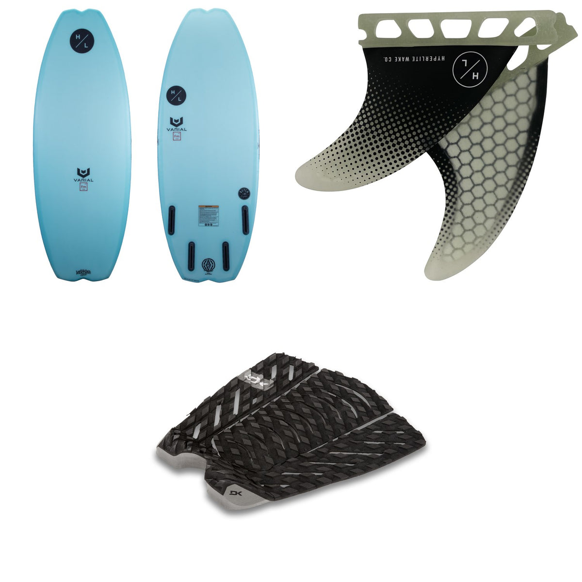 Hyperlite Arc Wakesurf Board 2021 + 3.5'' Flux Surf Fin Set + Dakine Superlite Traction Pad