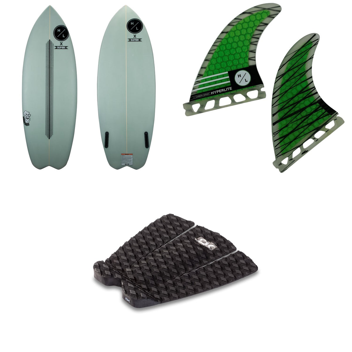 Hyperlite Frother Wakesurf Board 2021 + 4.5 Riot Carbon Surf Fin Set + Dakine Andy Irons Pro Traction Pad