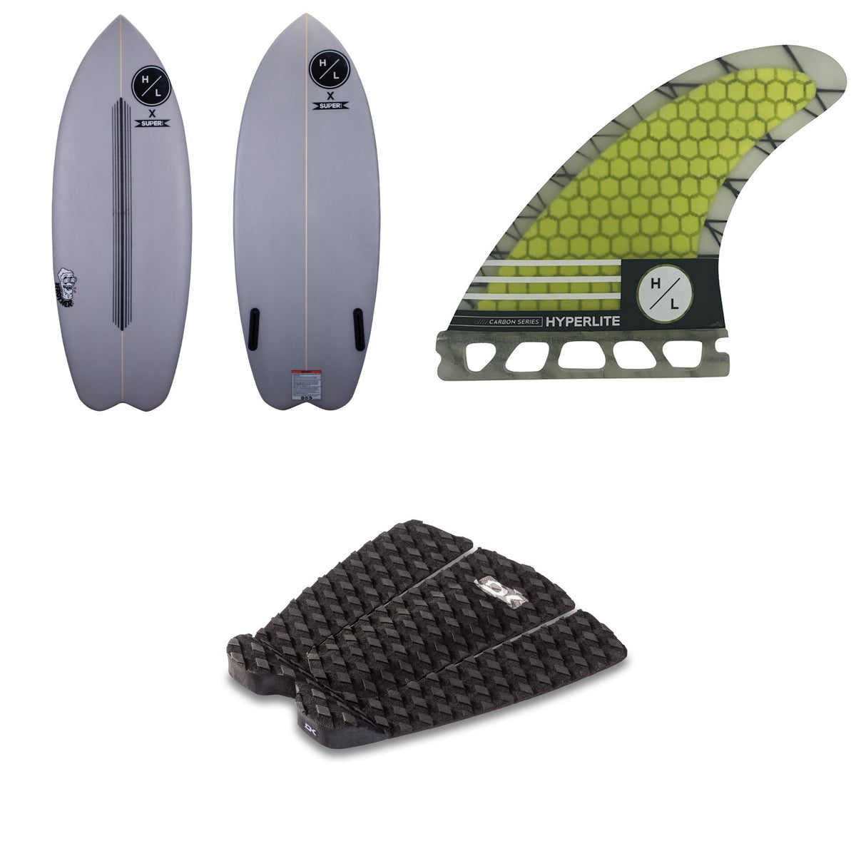 Hyperlite Frother Wakesurf Board 2021 + 4.75 Carbon Surf Fin Set + Dakine Andy Irons Pro Traction Pad