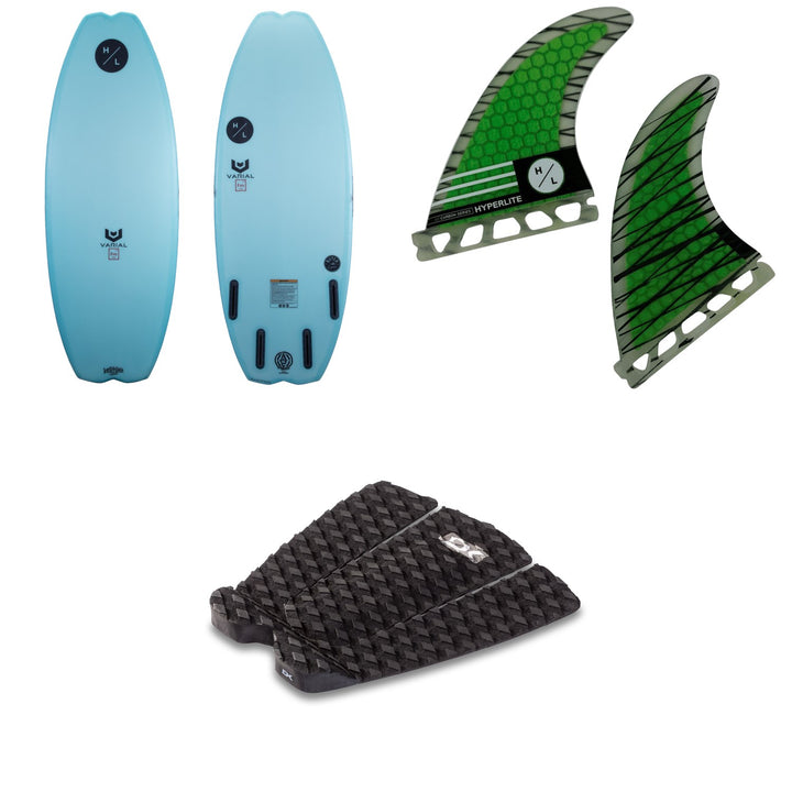 Hyperlite Arc Wakesurf Board 2021 + 4.5 Riot Carbon Surf Fin Set + Dakine Andy Irons Pro Traction Pad