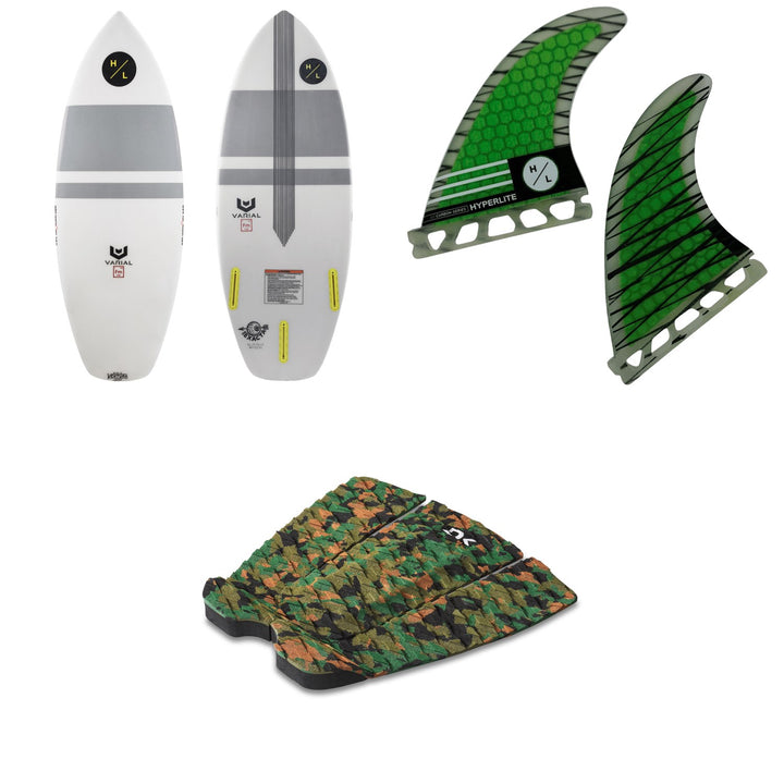 Hyperlite Exacta Wakesurf Board 2021 + 4.5 Riot Carbon Surf Fin Set + Dakine Andy Irons Pro Traction Pad
