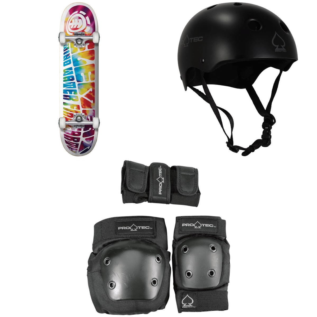 Element Trip Out 7.75 Skateboard Complete + Pro-Tec Classic Skate Skateboard Helmet + Street Gear Junior Skateboard Pads 3-Pack - Big Kids'