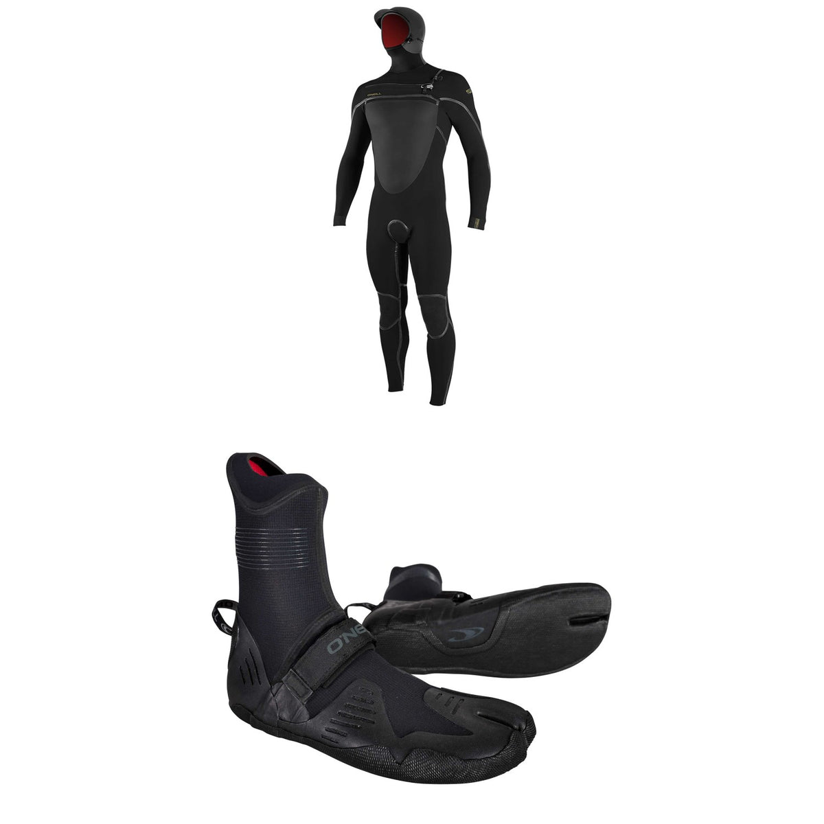 O'Neill 5.5/4+ Psycho Tech Chest Zip Hooded Wetsuit + 5mm Psycho Tech ST Wetsuit Boots