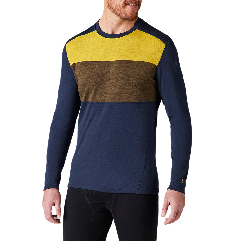 Smartwool Classic Thermal Merino Base Layer Colorblock Crew Top - Men's Deep Navy/Military Olive Heather