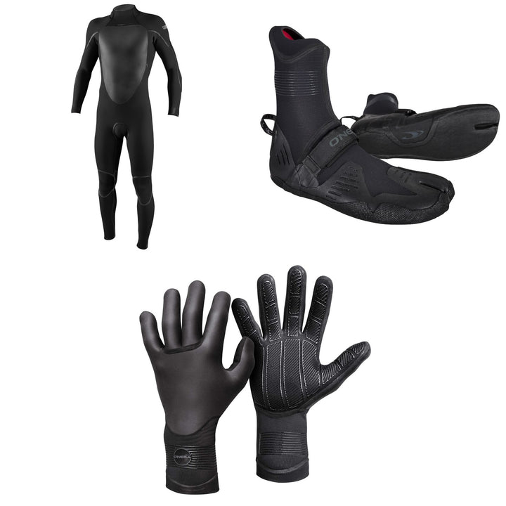 O'Neill 4/3+ Psycho Tech Back Zip Wetsuit + 3/2 Psycho Tech Split Toe Wetsuit Boots + 3mm Psycho Tech Gloves