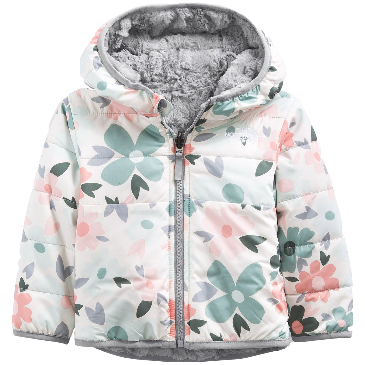 The North Face Reversible Mossbud Swirl Full Zip Hooded Jacket - Infants' Gardenia White Polka Dot Floral Print