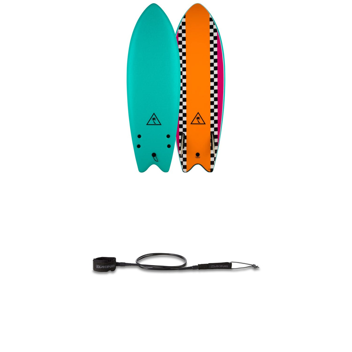 Catch Surf Heritage 5'6" Retro Fish Twin Fin Surfboard + Dakine Kainui Team 6'0" Leash