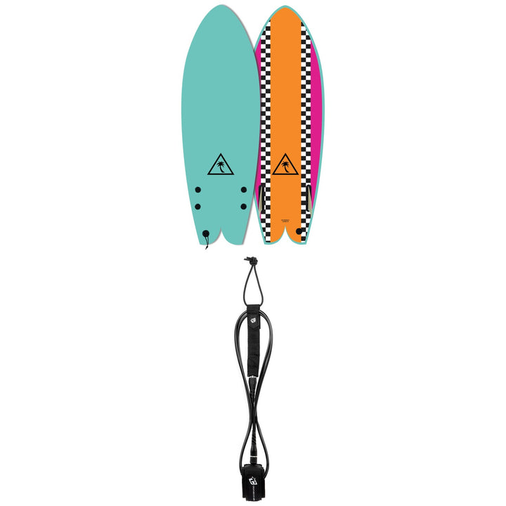 Catch Surf Heritage 5'6" Retro Fish Twin Fin Surfboard + Creatures of Leisure Icon 6' Surf Leash