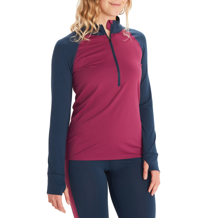 Marmot Baselayer 1/2 Zip Top - Women's Wild Rose/Dark Indigo