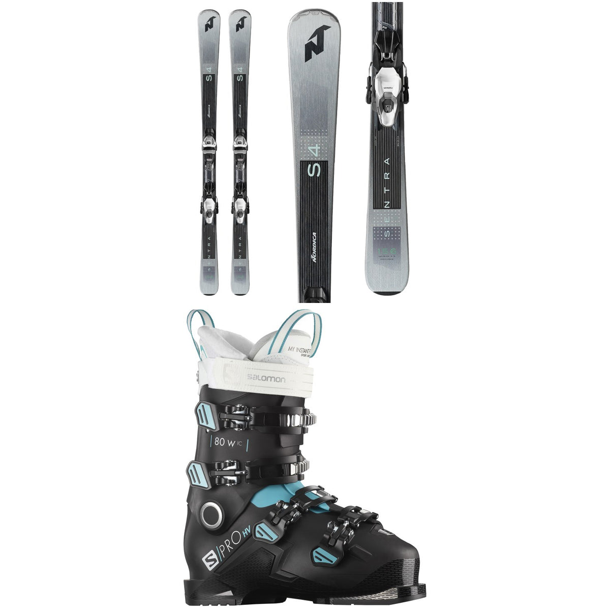 Nordica Sentra S 4 R Skis + TP2 Compact 10 FDT Bindings + Salomon S/Pro HV 80 W IC Ski Boots - Women's 2021