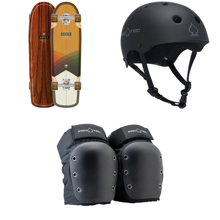 Arbor Pilsner Foundation Cruiser Skateboard Complete + Pro-Tec The Classic Certified EPS Skateboard Helmet + Street Open Back Skateboard Knee Pads