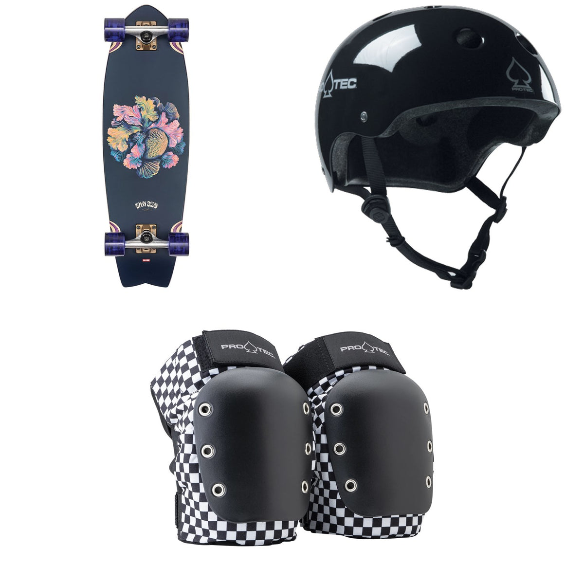 Globe Sun City Cruiser Complete + Pro-Tec The Classic Certified EPS Skateboard Helmet + Street Open Back Skateboard Knee Pads