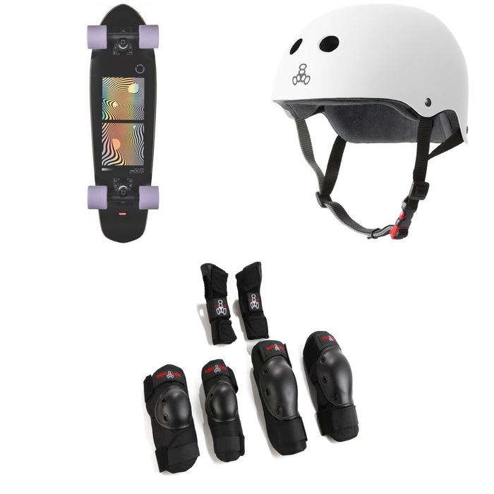 Globe Blazer Cruiser Complete + Triple 8 The Certified Sweatsaver Skateboard Helmet + Saver Series High Impact Skateboard Pad Set