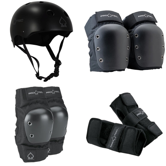 Pro-Tec Classic Skate Skateboard Helmet + Street Open Back Skateboard Knee Pads + Street Skateboard Elbow Pads + Street Skateboard Wrist Pads