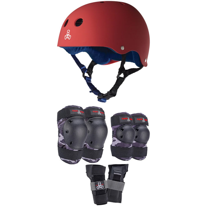 Triple 8 Sweatsaver Liner Skateboard Helmet + Saver Series Color Collection Skateboard Pad Set